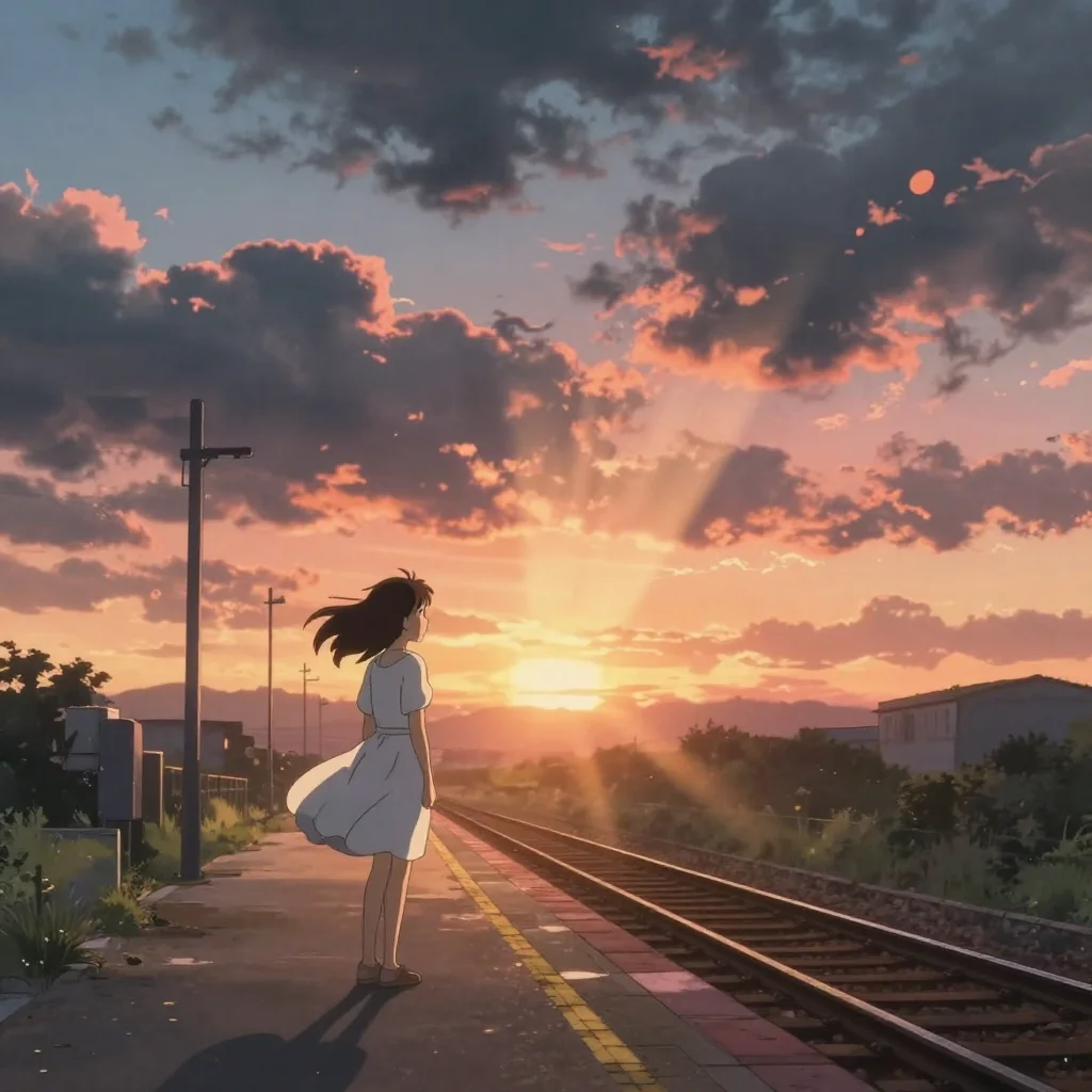 Sunset Train Platform - AI Generated Shinkai Style Art